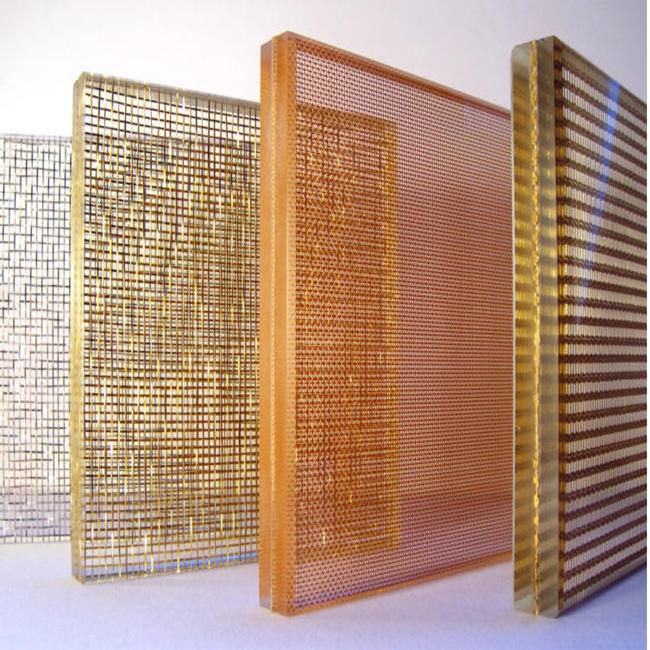 Fabric mesh laminated glass for interior decoration