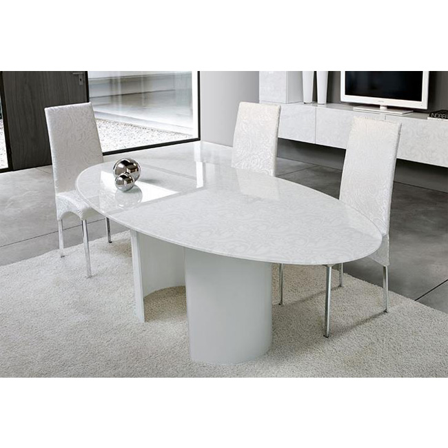 White Silkscreen Printing Tempered Glass Dinning Table