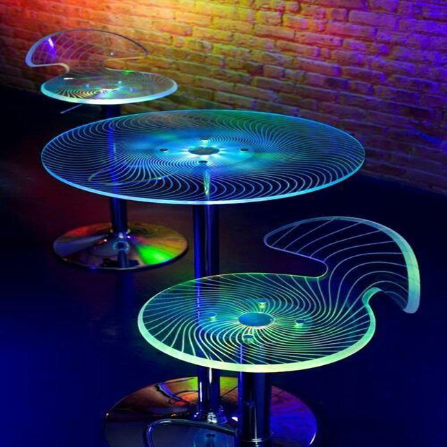 LED light round tempered glass coffee table top